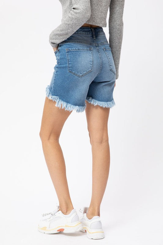 Shorts Femme Taille Haute Hi-Low Denim Moyen 3