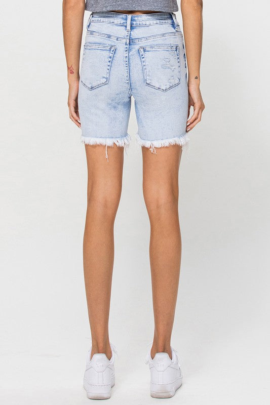Shorts Midi Taille Haute Femme Denim Clair 2