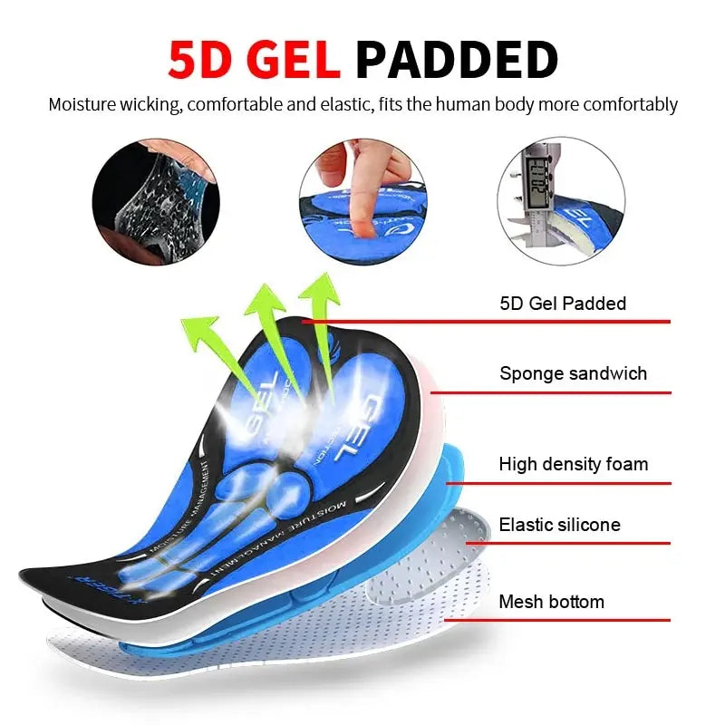 Shorts de Cyclisme pour Hommes Rembourrés en Gel 5D avec Grips Antidérapants 5