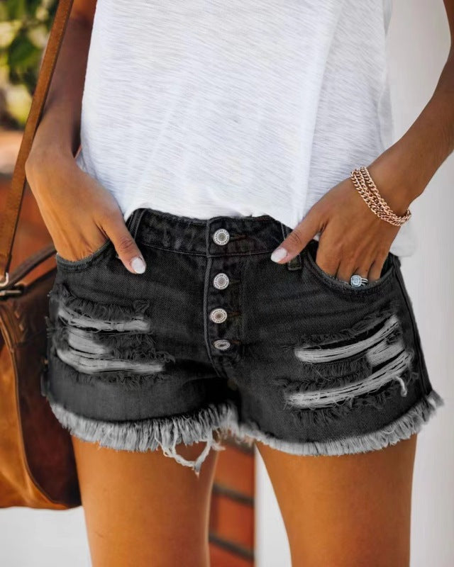 Shorts en Denim Rippés Frangés pour Femmes 5