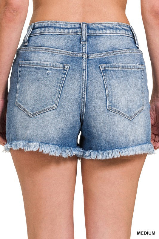Shorts en Jean Mi-Haut avec Ourlet Effiloché pour Femme 2