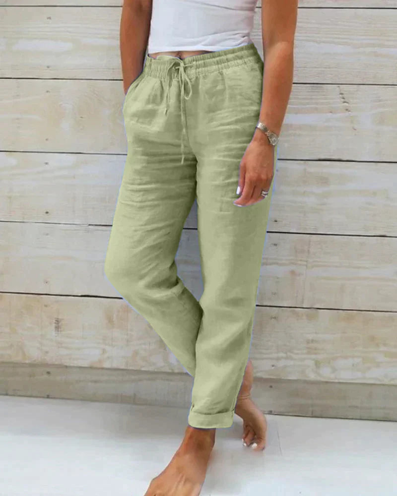 Pantalon Fluide Femme Léger en Lin Ample-1