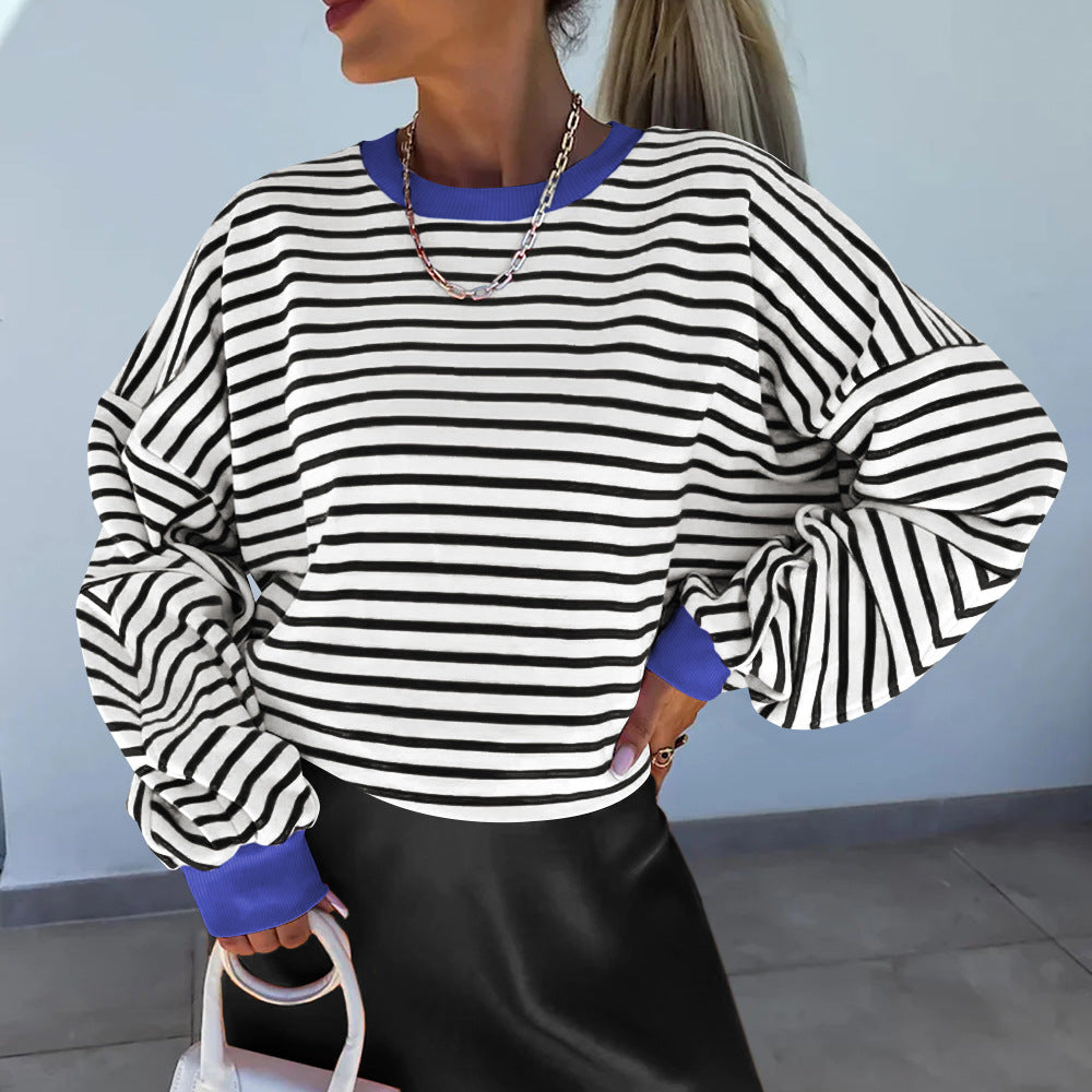 Sweat-shirt Femme Boxy à Rayures 1