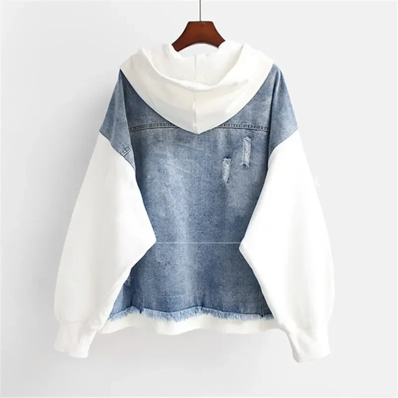 Sweat À Capuche Femme Style Rétro Color-Block Surdimensionné 4
