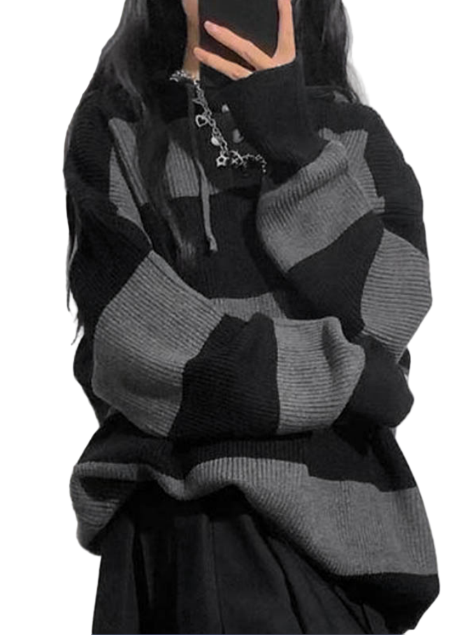 Sweat à Capuche Femme Tricoté à Rayures 0