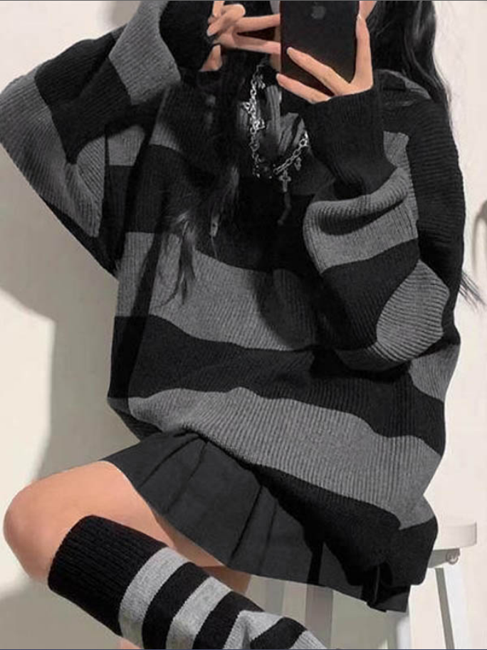 Sweat à Capuche Femme Tricoté à Rayures 1