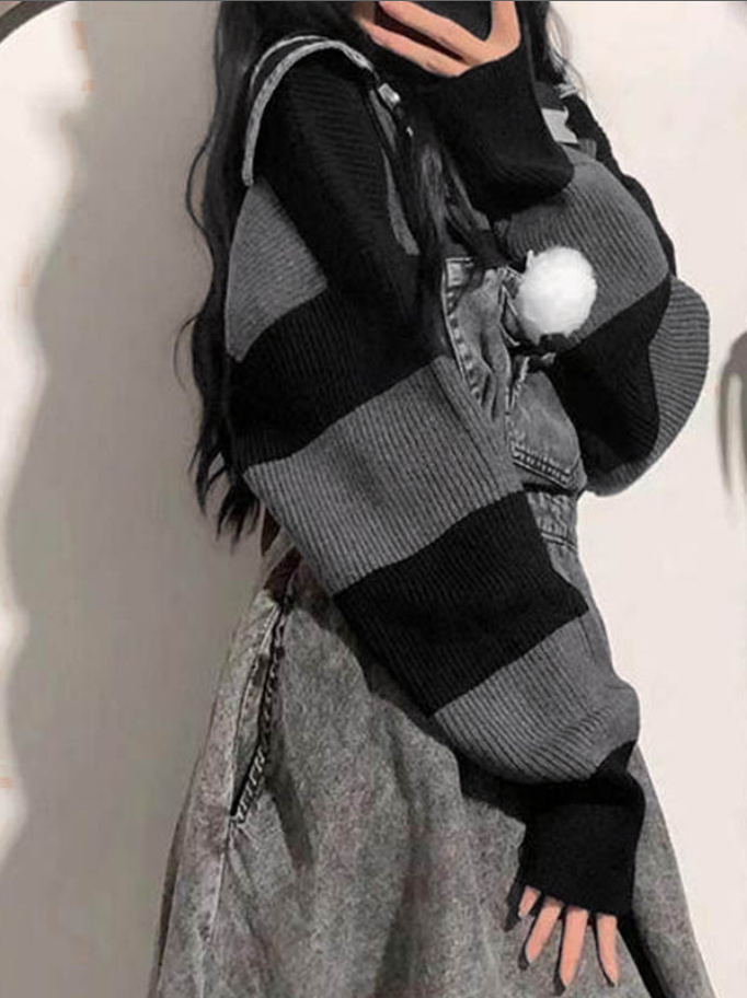 Sweat à Capuche Femme Tricoté à Rayures 2