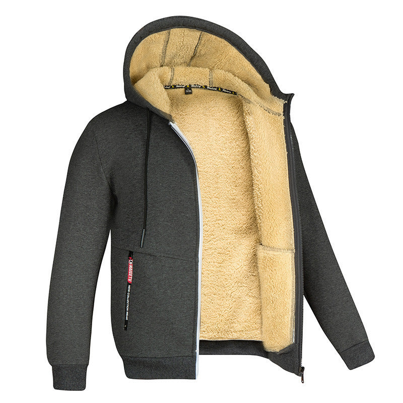 Sweat à capuche zippé en laine d'agneau pour homme, idéal pour l'hiver 2