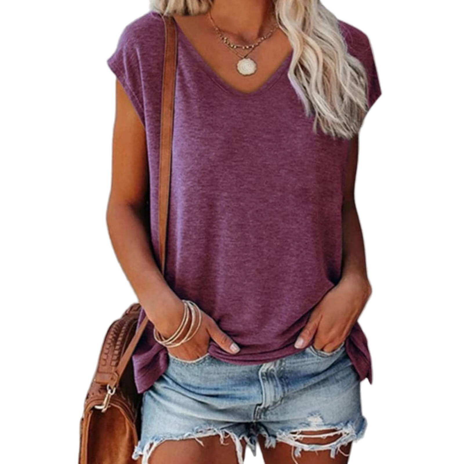 T-Shirt Femme Col en V Décontracté 0