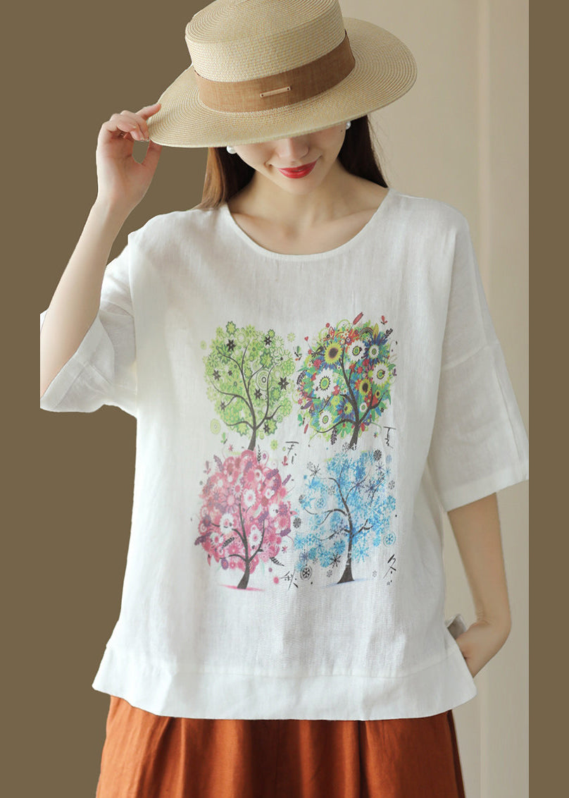 T-shirt Femme Ample Imprimé Rose Col Rond Décontracté Été 1