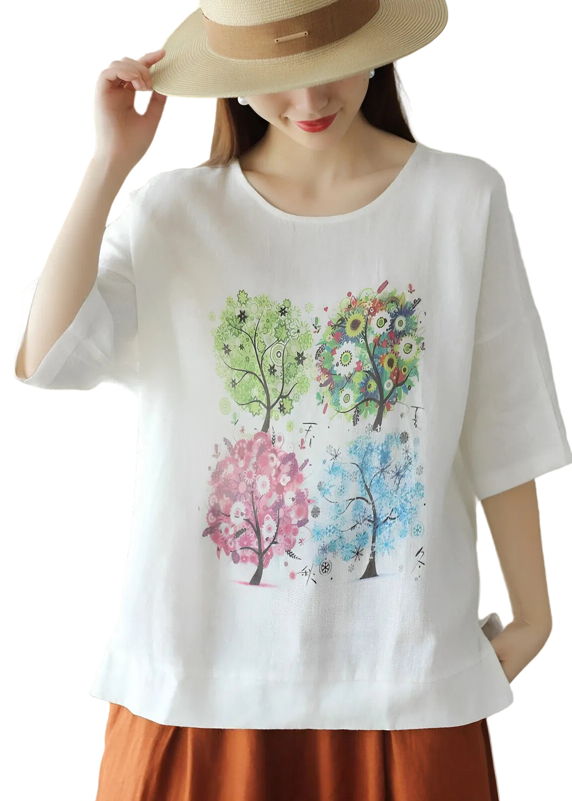 T-shirt Femme Col Rond Imprimé Coupe Ample Été 0
