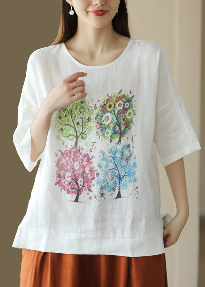 T-shirt Femme Col Rond Imprimé Coupe Ample Été 2