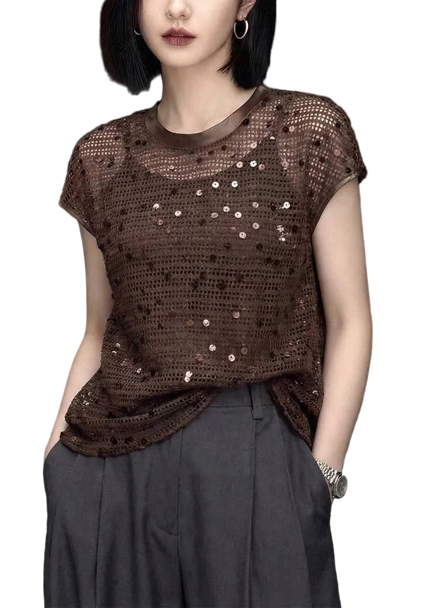 T-shirt Femme Col Rond Paillettes 0