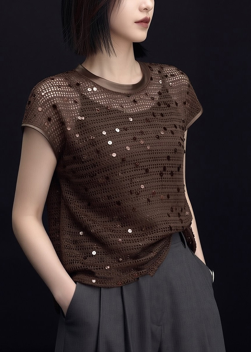 T-shirt Femme Col Rond Paillettes 1