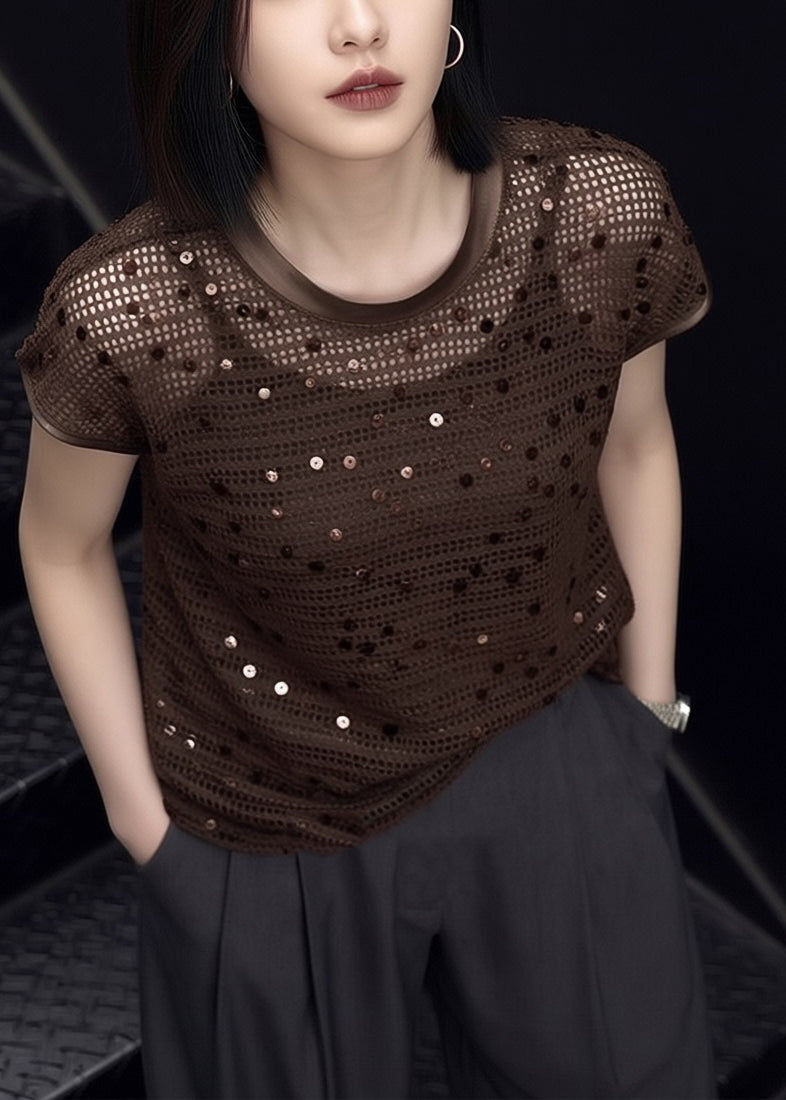 T-shirt Femme Col Rond Paillettes 3
