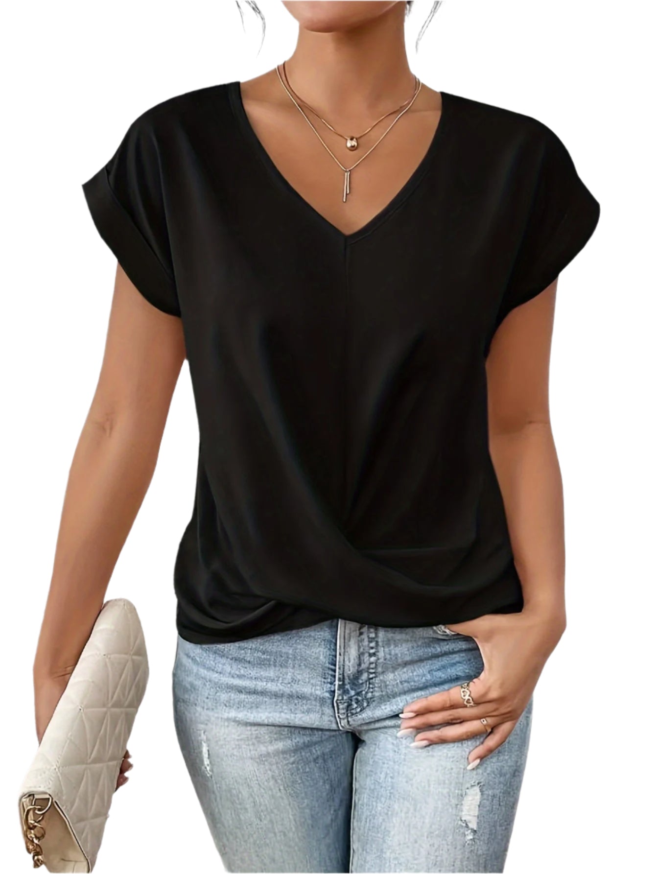 T-shirt Femme Décontracté Col Cœur en Tissu Doux 0