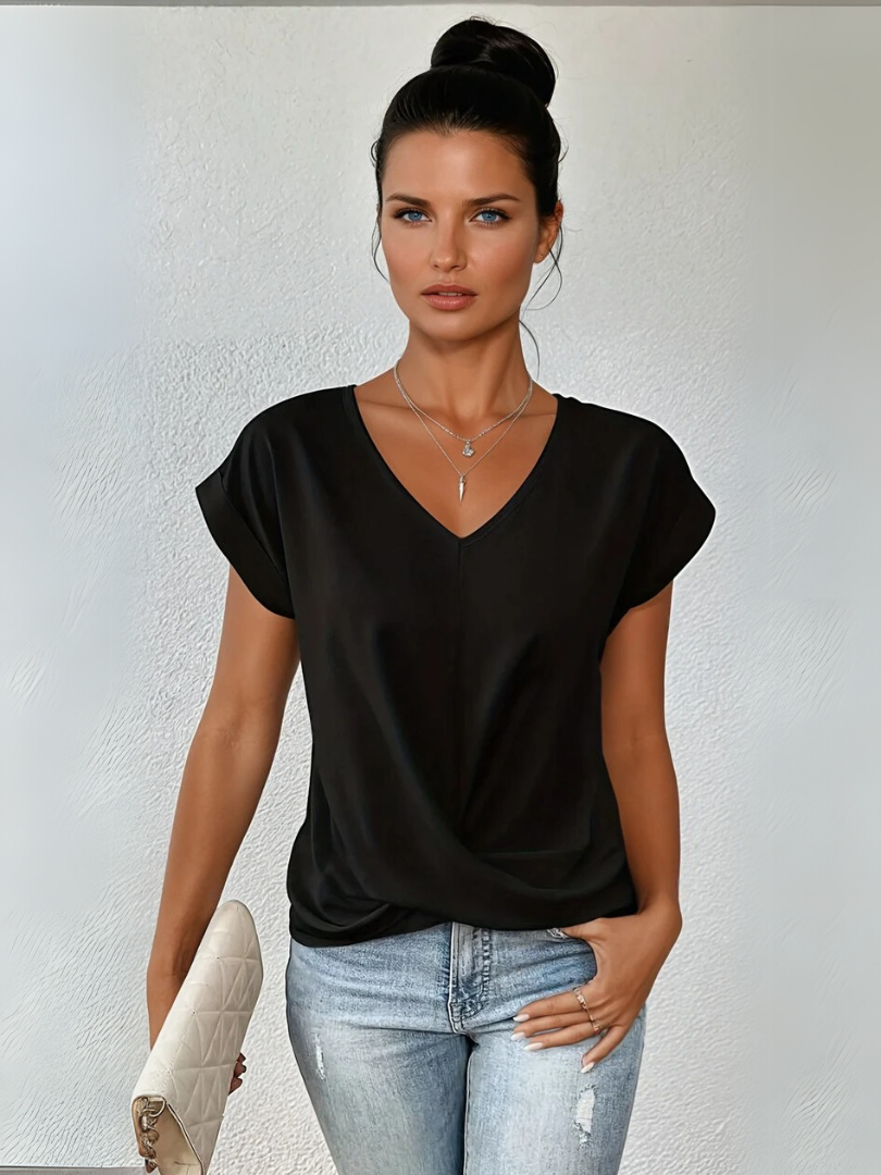 T-shirt Femme Décontracté Col Cœur en Tissu Doux 1