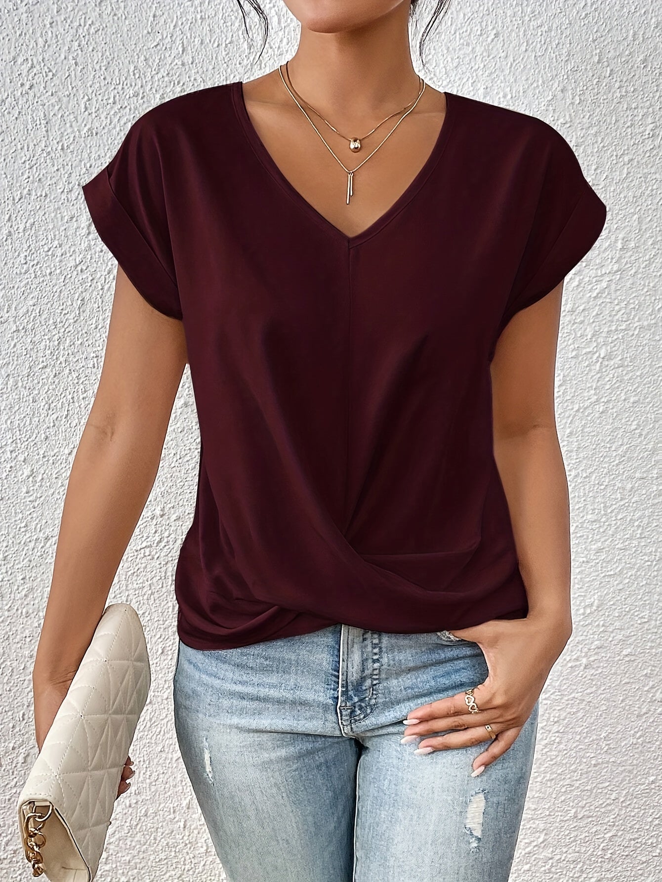 T-shirt Femme Décontracté Col Cœur en Tissu Doux 3