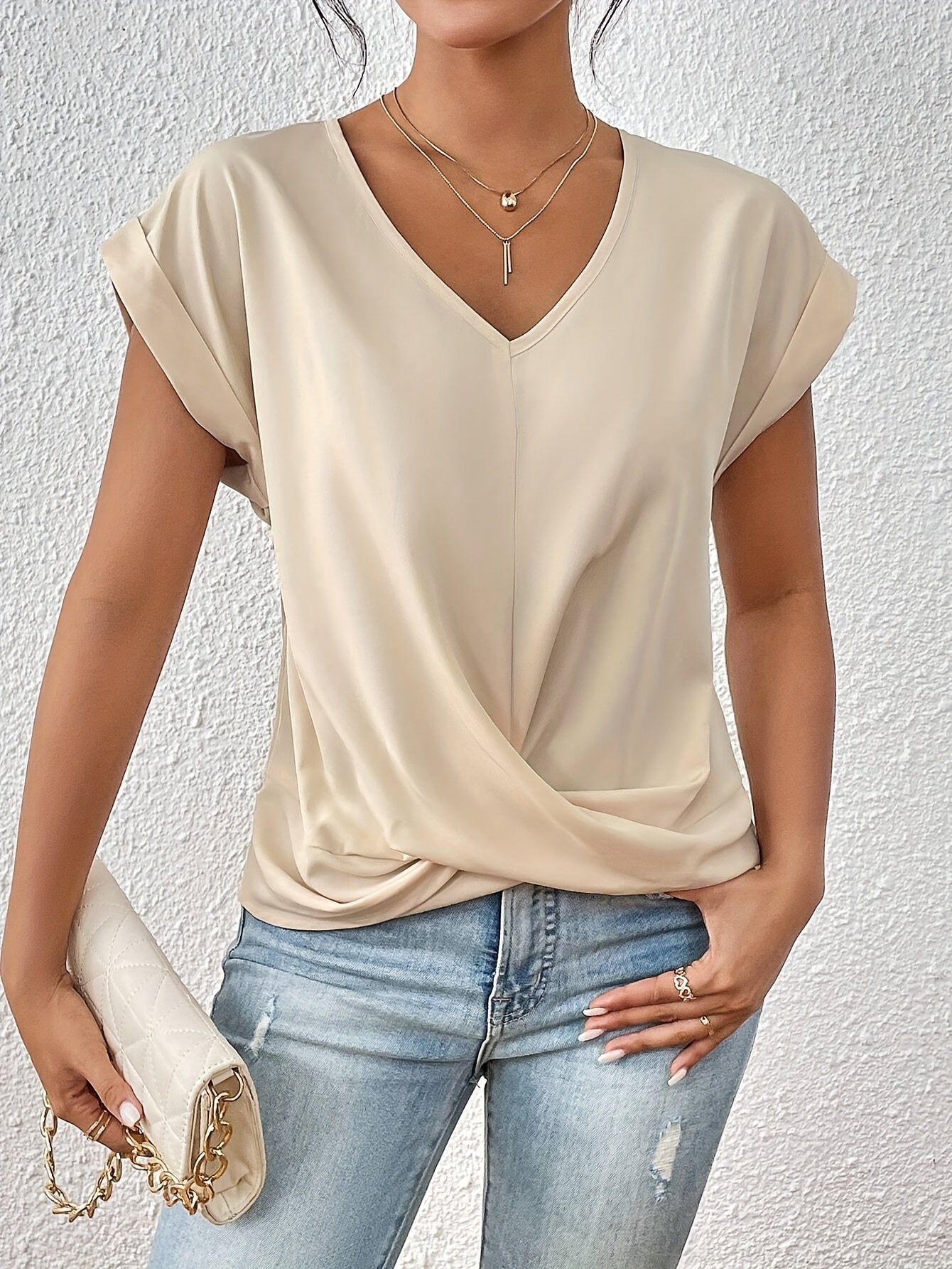 T-shirt Femme Décontracté Col Cœur en Tissu Doux 4