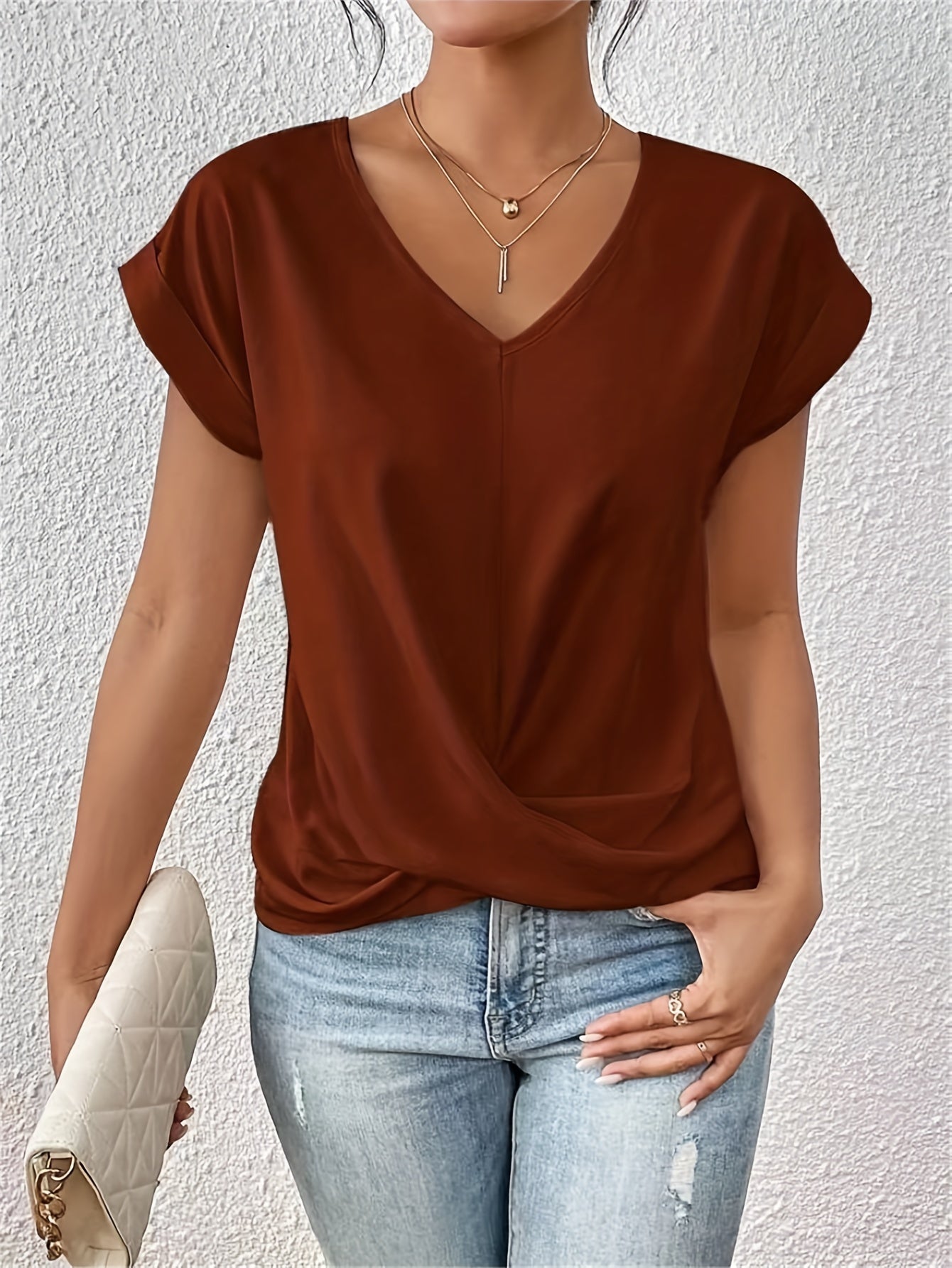 T-shirt Femme Décontracté Col Cœur en Tissu Doux 7