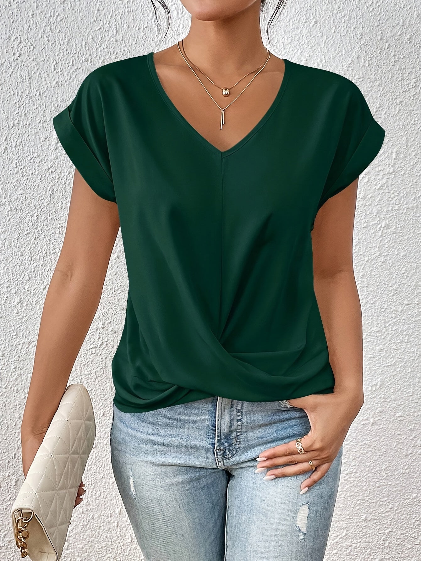 T-shirt Femme Décontracté Col Cœur en Tissu Doux 8