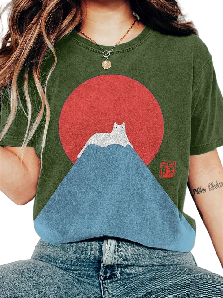 T-shirt Femme Motif Montagne Japonaise Décontracté 0