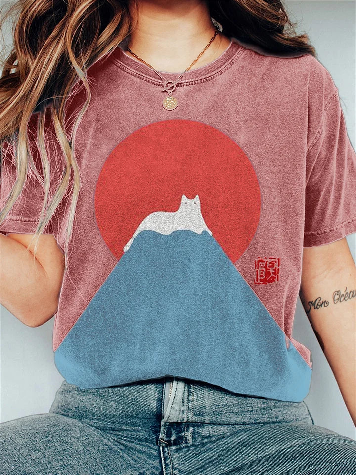 T-shirt Femme Motif Montagne Japonaise Décontracté 1