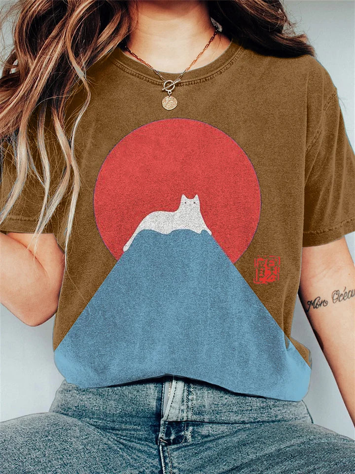 T-shirt Femme Motif Montagne Japonaise Décontracté 2