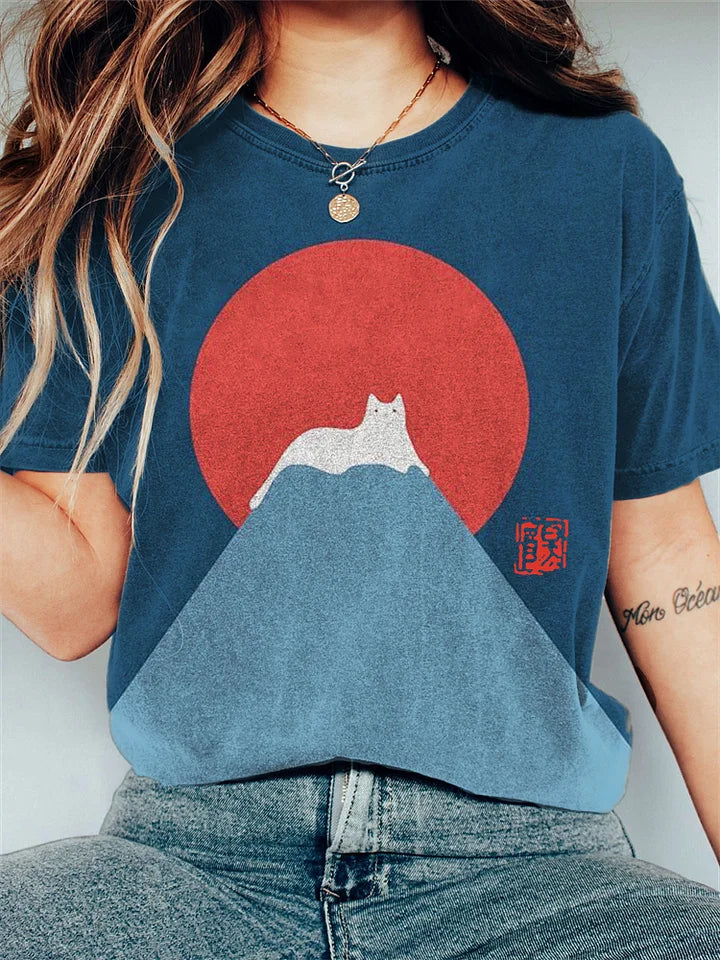 T-shirt Femme Motif Montagne Japonaise Décontracté 3