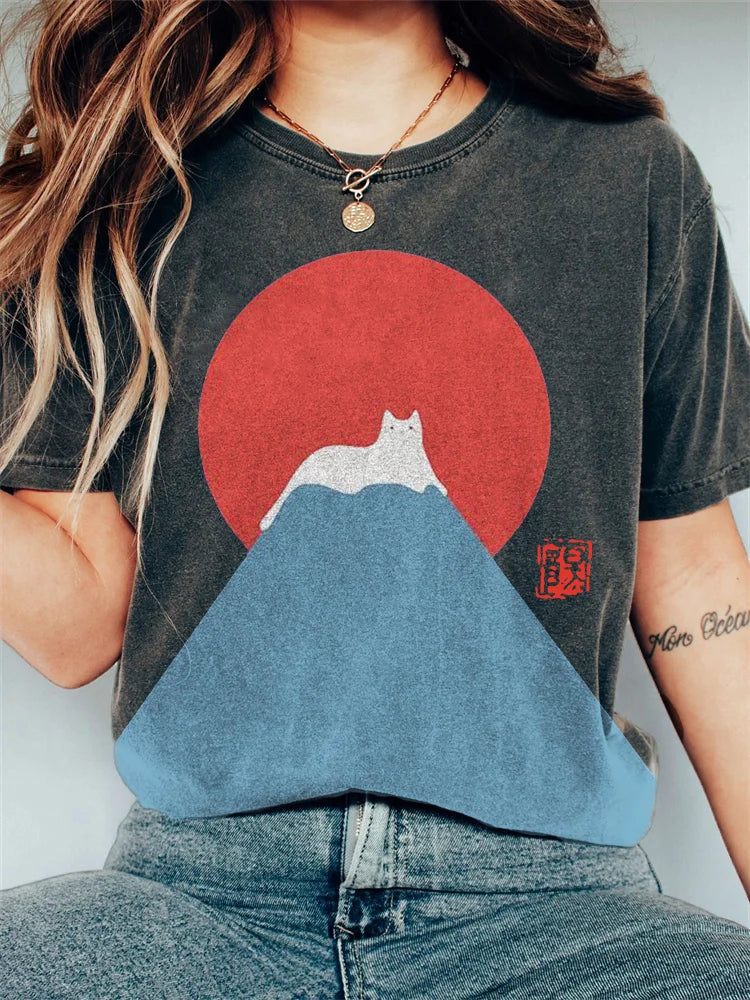 T-shirt Femme Motif Montagne Japonaise Décontracté 4