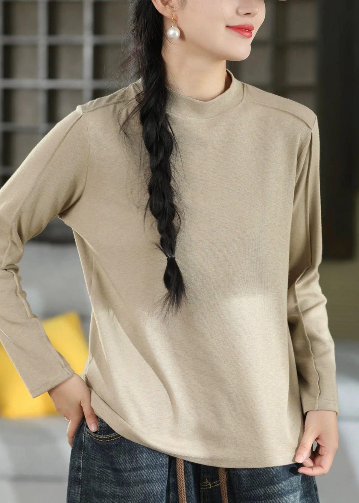 T-shirt Femme Patchwork Col Rond Automnal 1