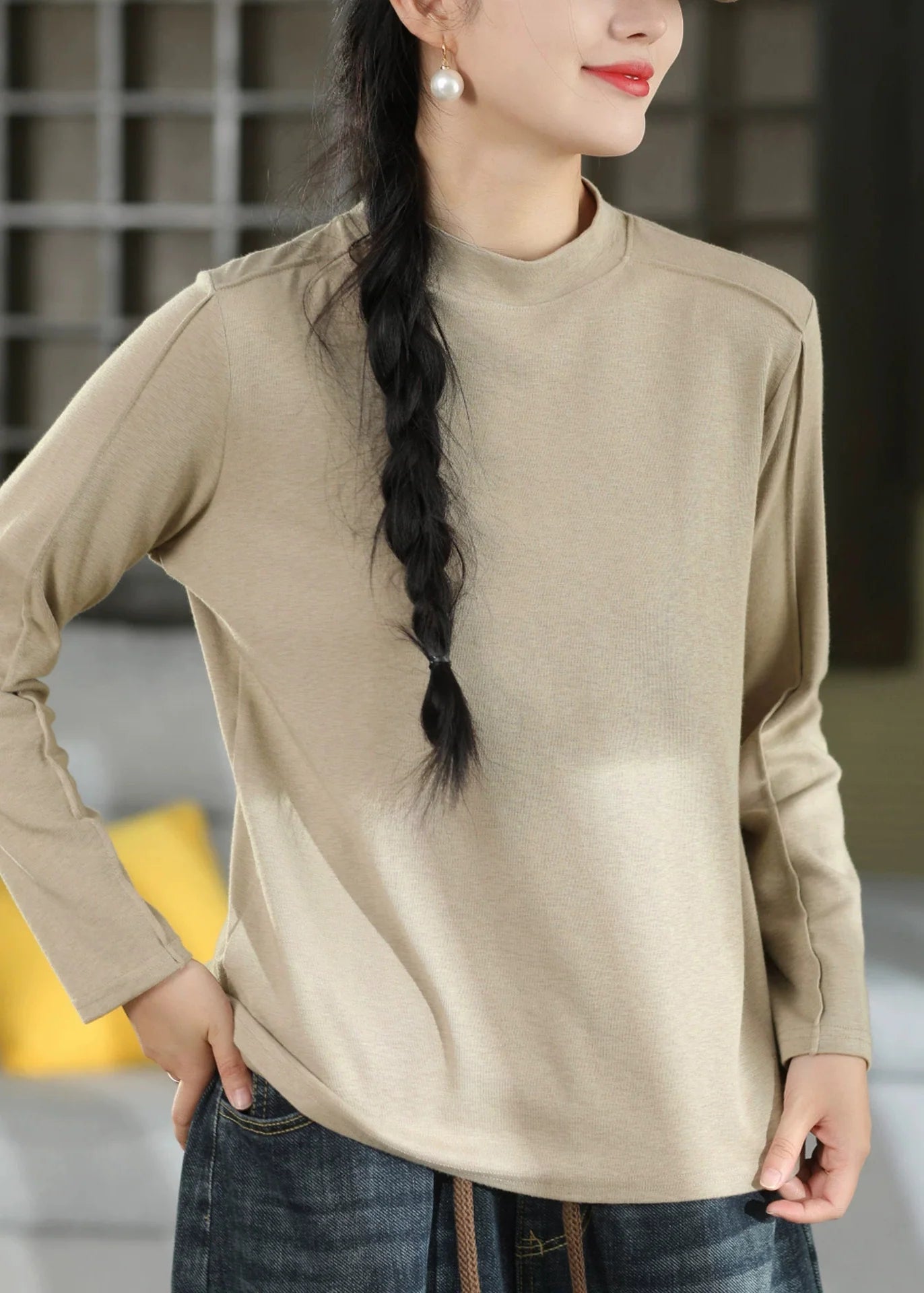 T-shirt Femme Patchwork Col Rond Automnal 1