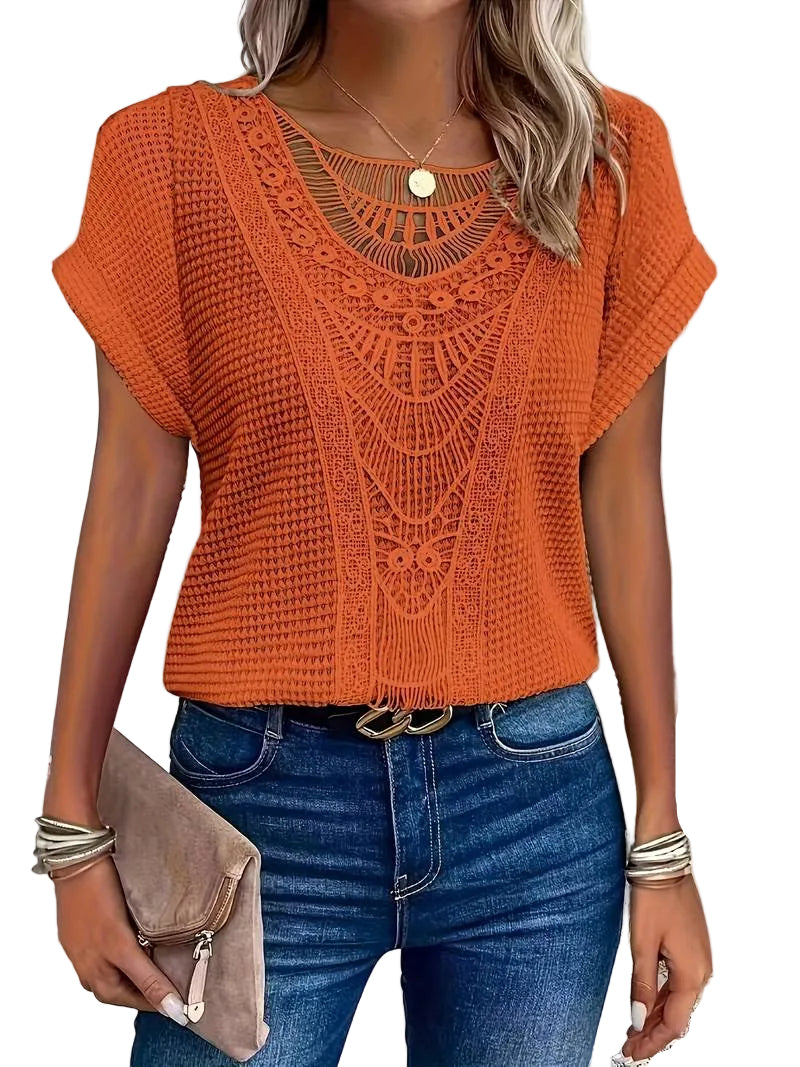 T-shirt Femme à Col Rond avec Détails en Dentelle 6