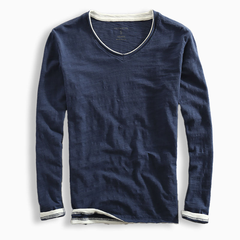 T-shirt Homme Manches Longues Col en V Ajusté 0