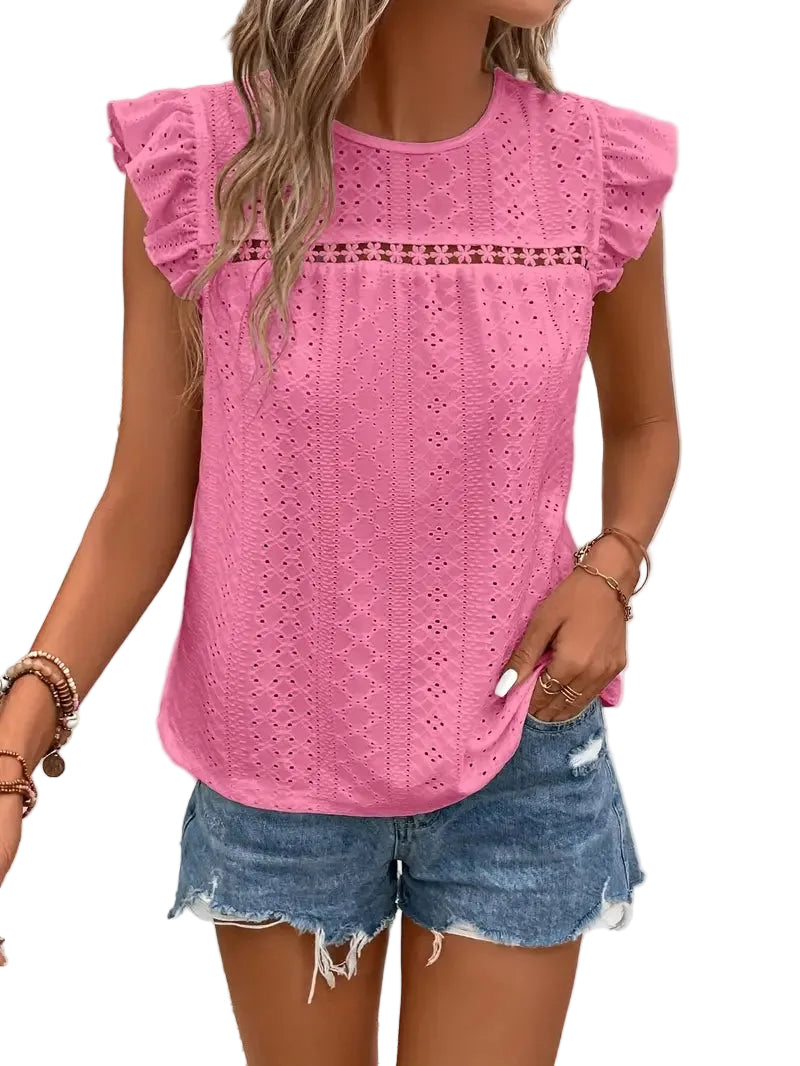 T-shirt Vintage Femme à Col Rond avec Volants 9