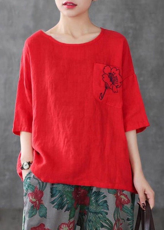 T Shirt Homme Oversize Brodé Col Rond Estival 1