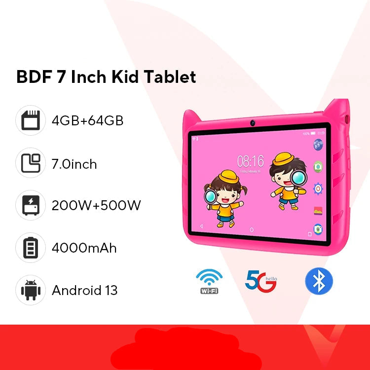 Tablette Enfant 7 Pouces Android 13 avec 4 Go RAM et 64 Go ROM 0