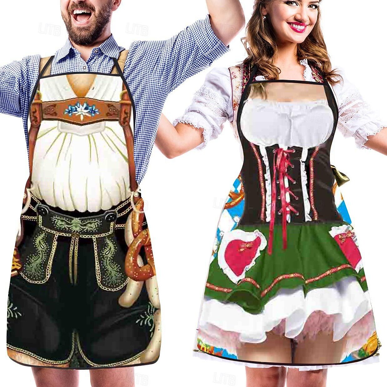 Tablier de Cuisine Traditionnel Bavarois Motifs Amusants en Tissu Résistant pour Couples 0