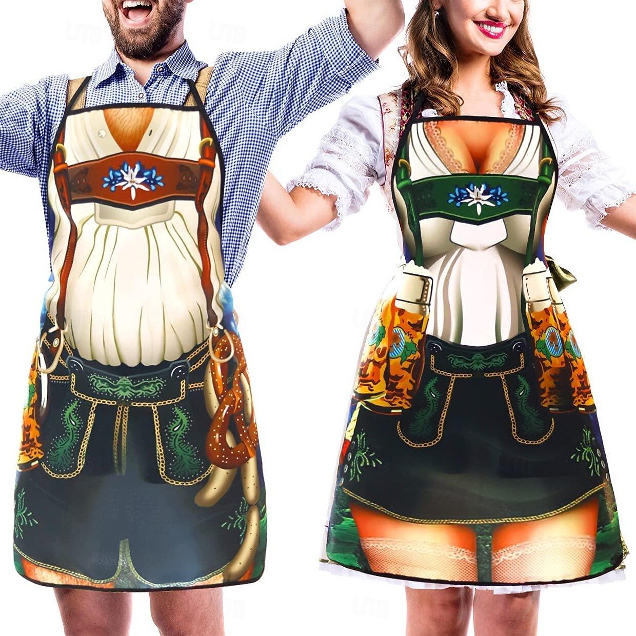 Tablier de Cuisine Traditionnel Bavarois Motifs Amusants en Tissu Résistant pour Couples 3