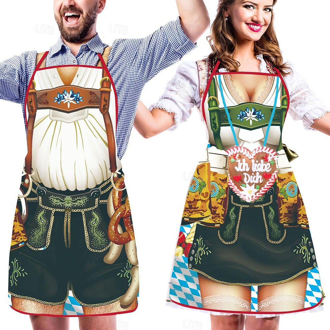 Tablier de Cuisine Traditionnel Bavarois Motifs Amusants en Tissu Résistant pour Couples 6