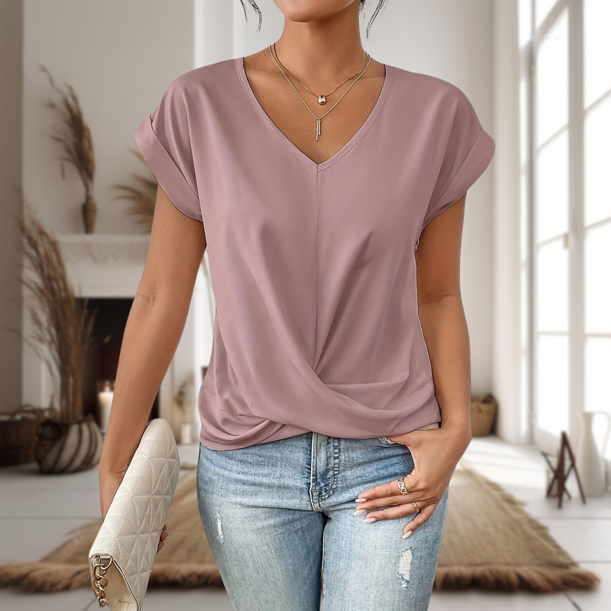 Tee Shirt Femme Col en Cœur Décontracté 1