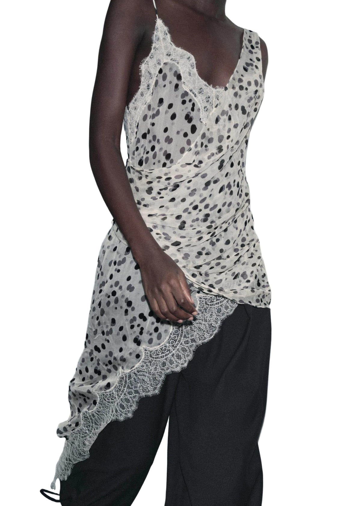Top Femme Asymétrique à Bretelles Spaghetti à Pois 0