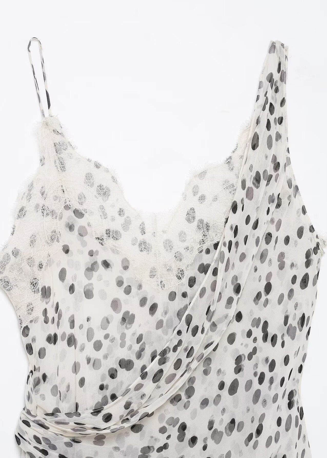 Top Femme Asymétrique à Bretelles Spaghetti à Pois 4