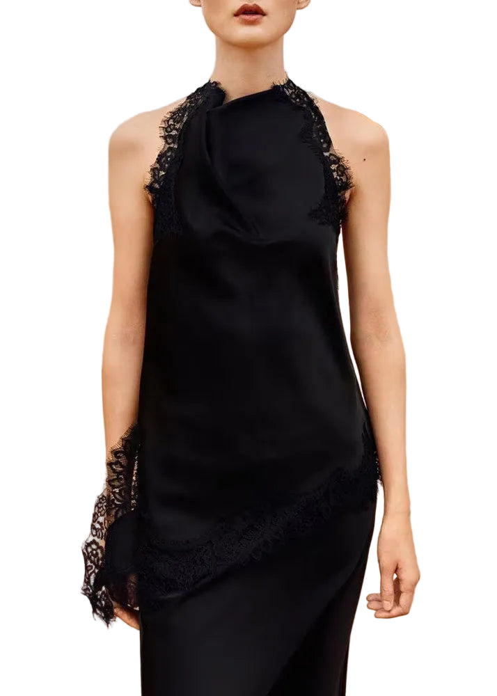 Top Femme Asymétrique à Col Licou avec Détails en Dentelle 0