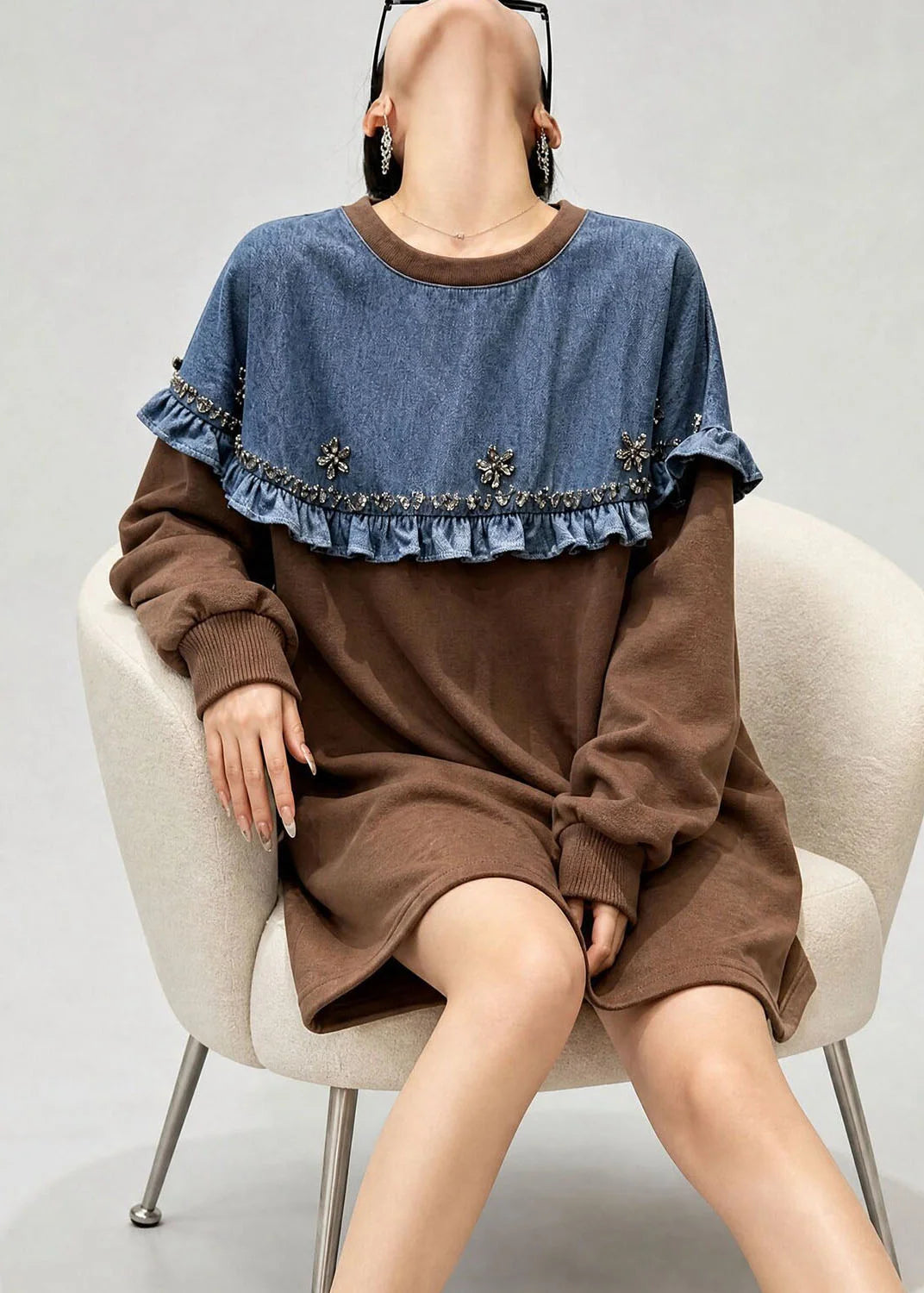 Top Femme Denim Patchwork Volants Automne 4