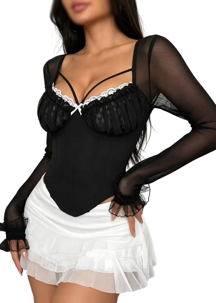 Top Femme Dos Nu en Tulle Transparent Estival 0