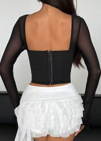Top Femme Dos Nu en Tulle Transparent Estival 4