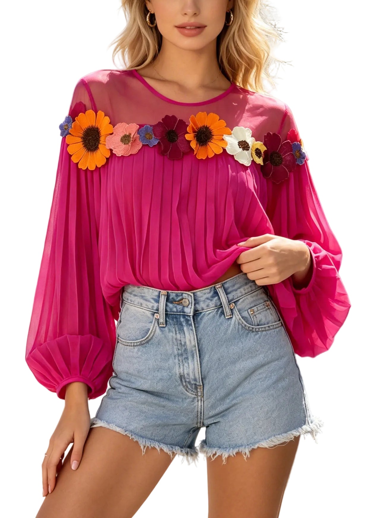 Top Femme Estival Patchwork Oversize à Motif Marguerite 0