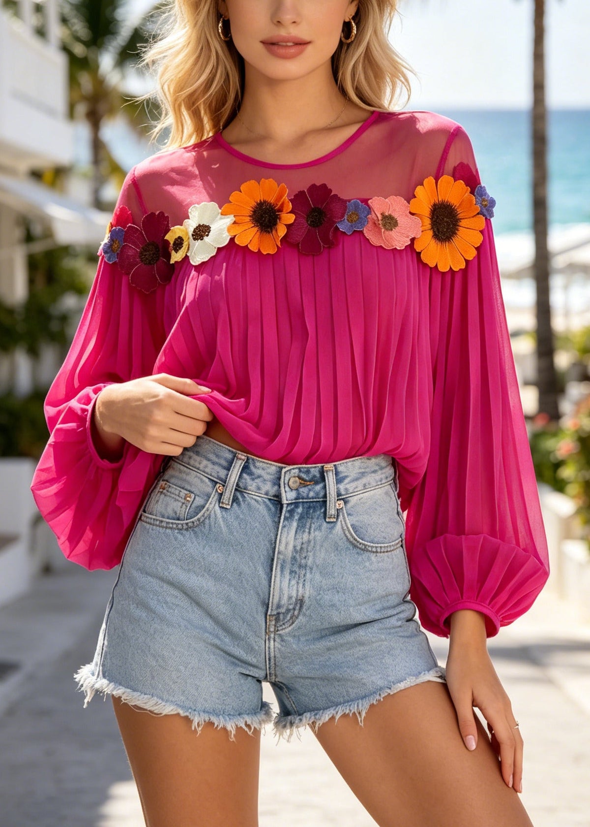 Top Femme Estival Patchwork Oversize à Motif Marguerite 4