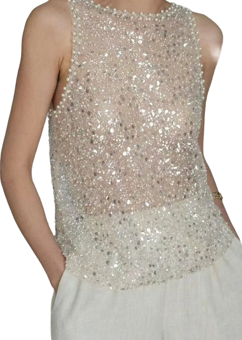 Top Femme Sans Manches à Paillettes Tulle 0
